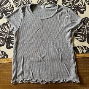 Project Social T Gray Ribbed Ruffled Tee